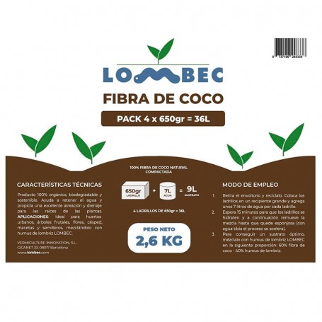 Fibra de Coco Pack de 4 x 650gr (36L) - Ladrillos compactados de Fibra de Coco deshidratada.Ideal para huertos urbanos